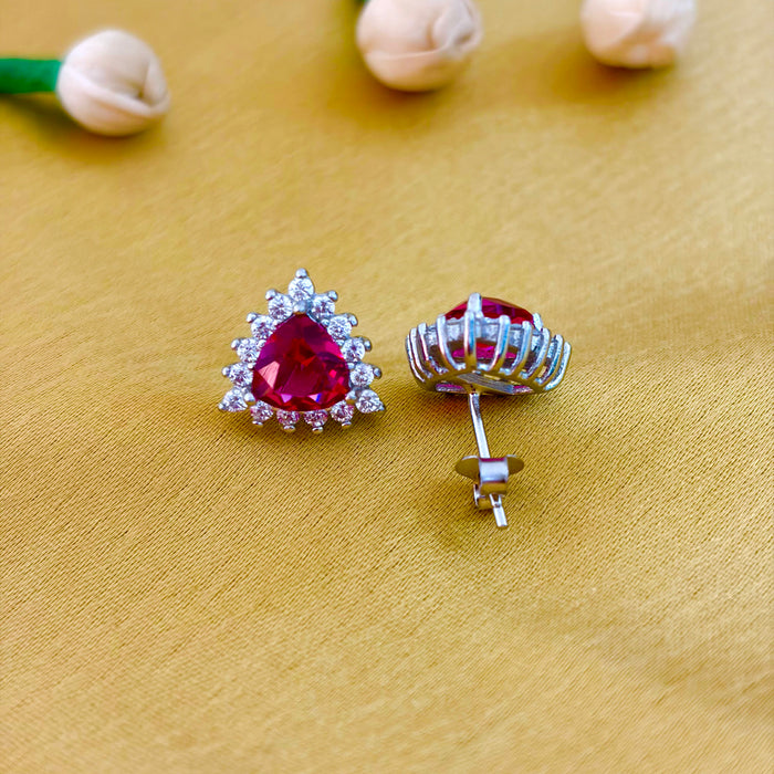 92.5 Sterling Silver Ruby Trillion Halo Stud Earrings