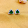 92.5 Sterling Silver Emerald Trillion Halo Stud Earrings