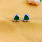 92.5 Sterling Silver Emerald Trillion Halo Stud Earrings
