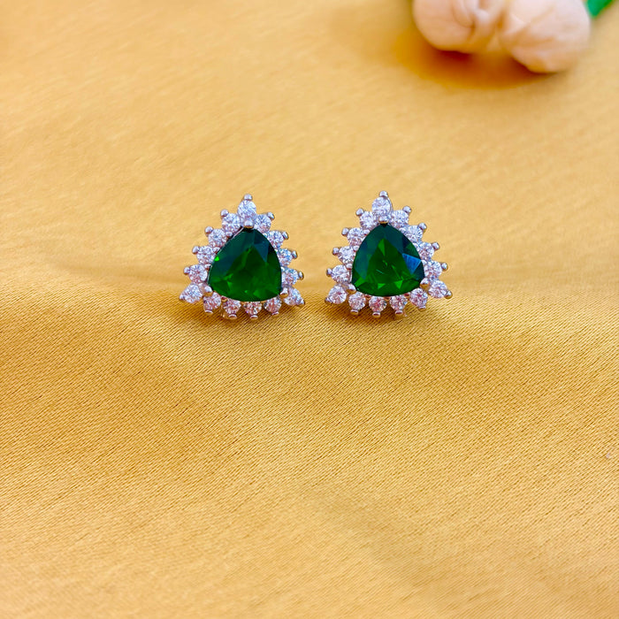 92.5 Sterling Silver Emerald Trillion Halo Stud Earrings