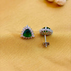 92.5 Sterling Silver Emerald Trillion Halo Stud Earrings