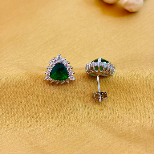 92.5 Sterling Silver Emerald Trillion Halo Stud Earrings