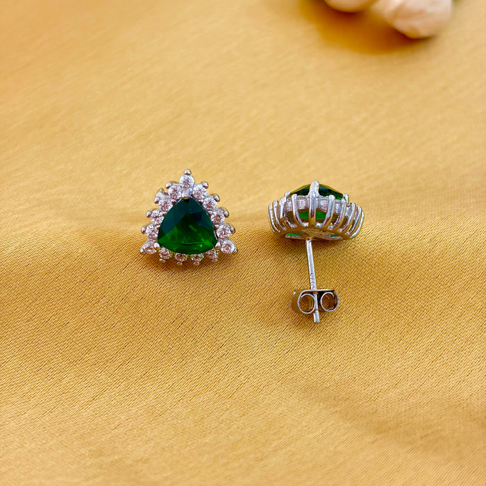 92.5 Sterling Silver Emerald Trillion Halo Stud Earrings