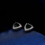 92.5 Sterling Silver Emerald Trillion Halo Stud Earrings