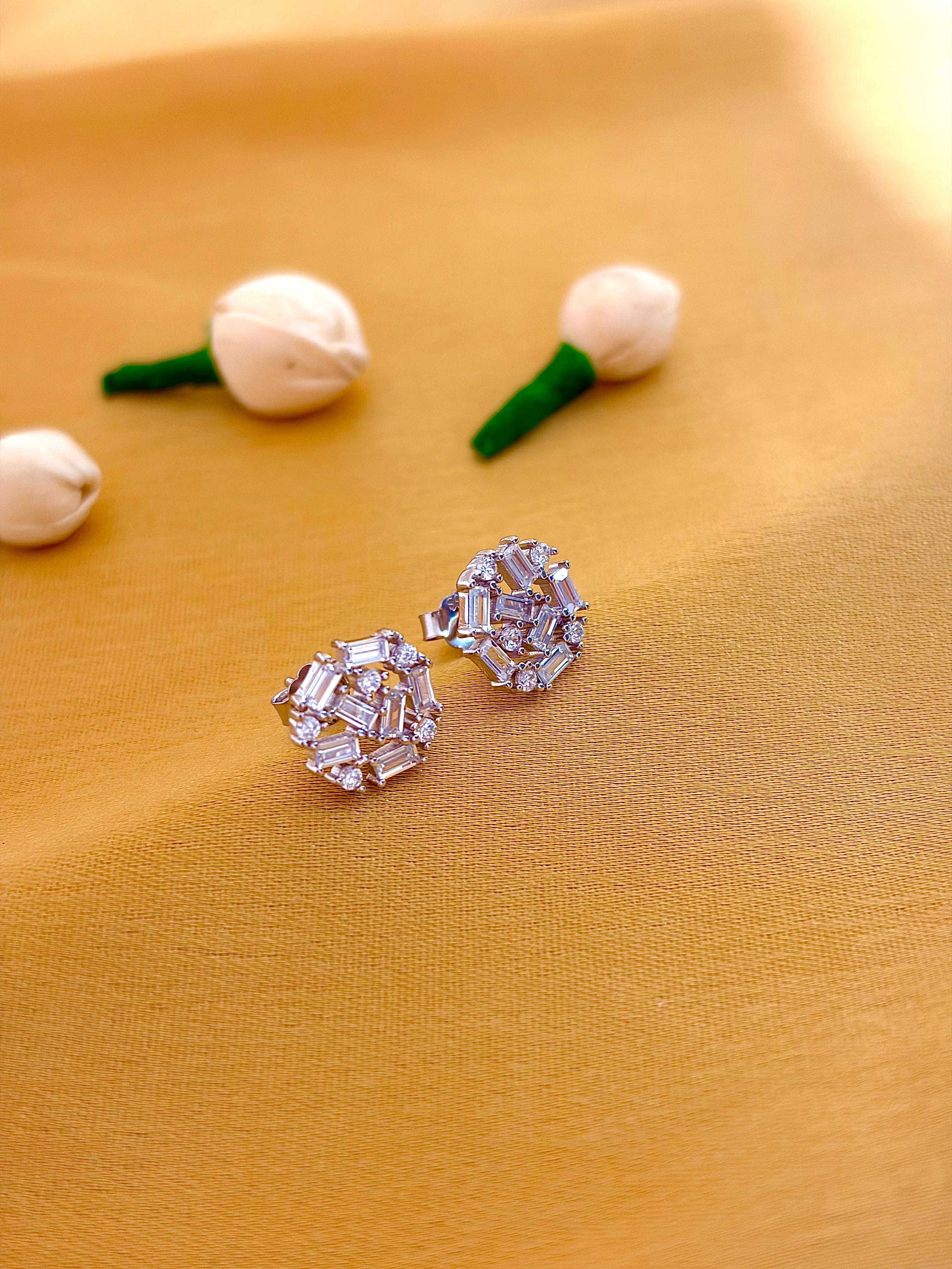 Elegant Baguette-Cut Cluster Stud Earrings