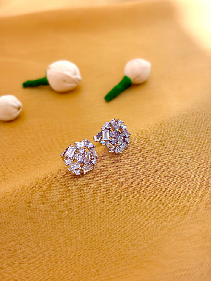 Elegant Baguette-Cut Cluster Stud Earrings