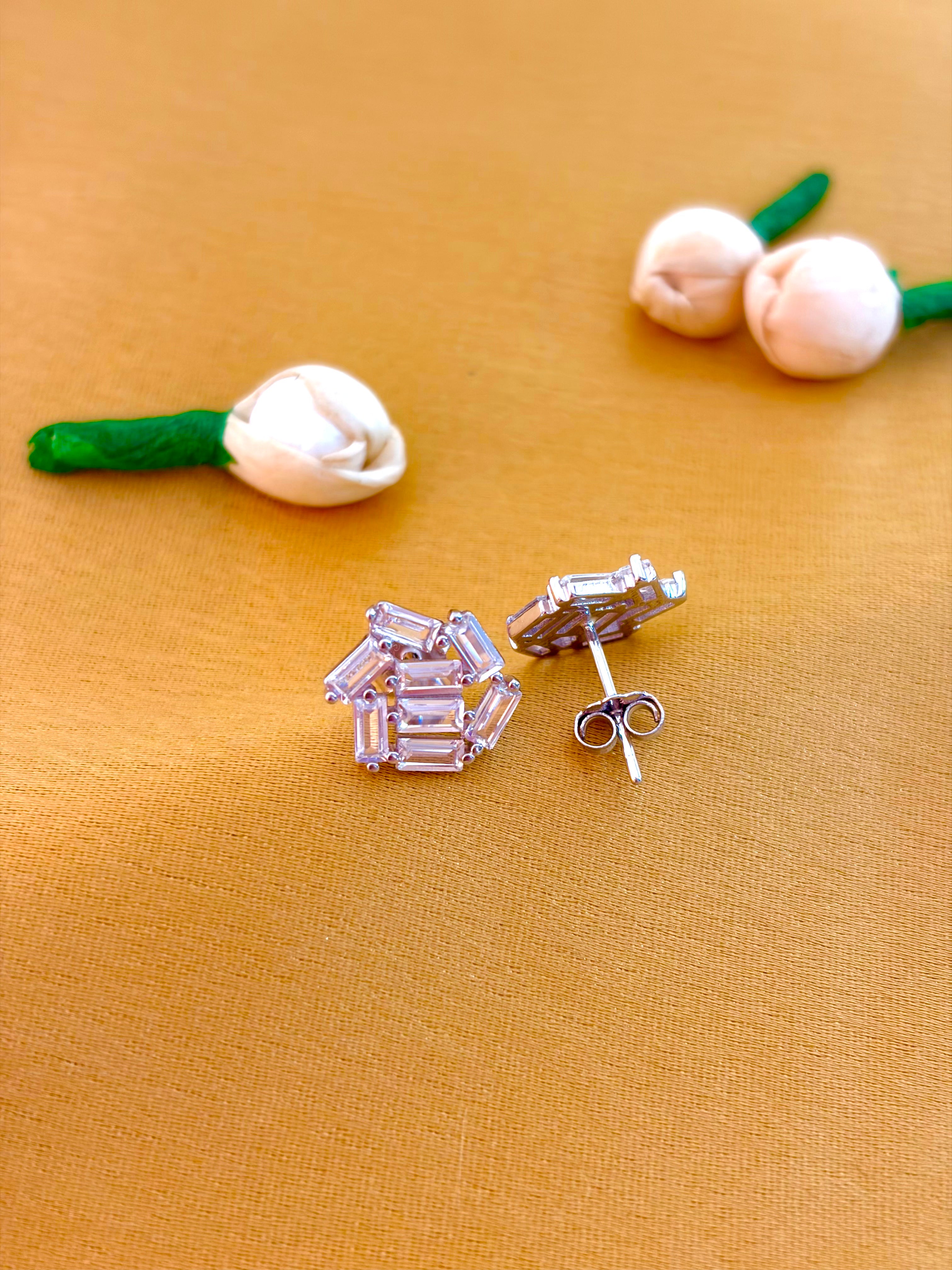 Elegant Baguette-Cut Cluster Stud Earrings