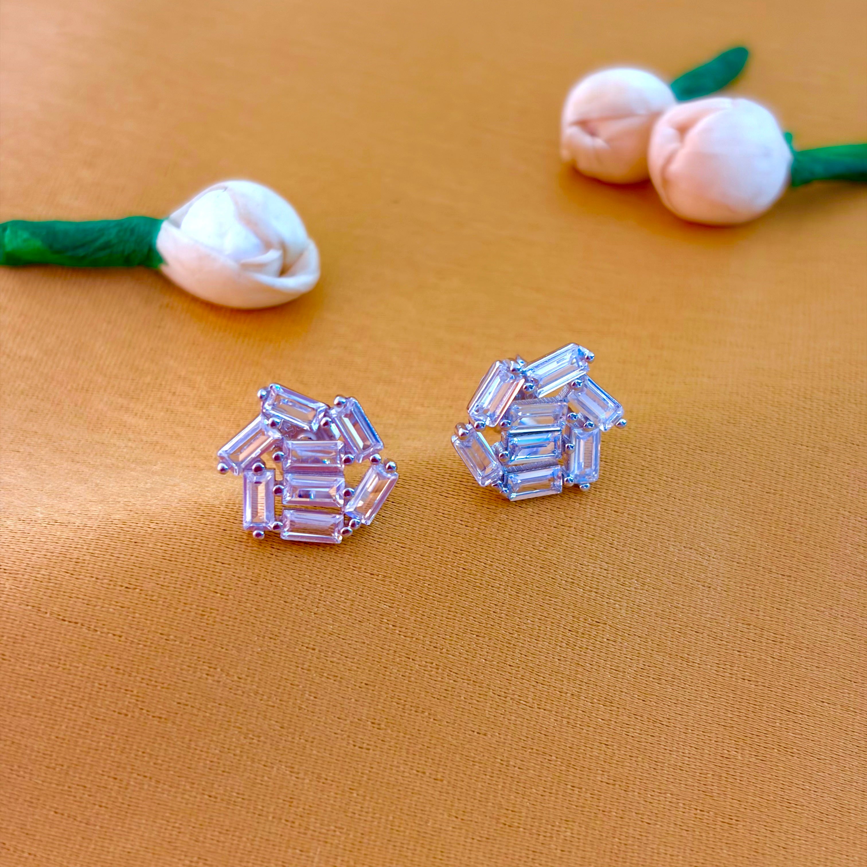 92.5 Sterling Silver Geometric Baguette Stud Earrings