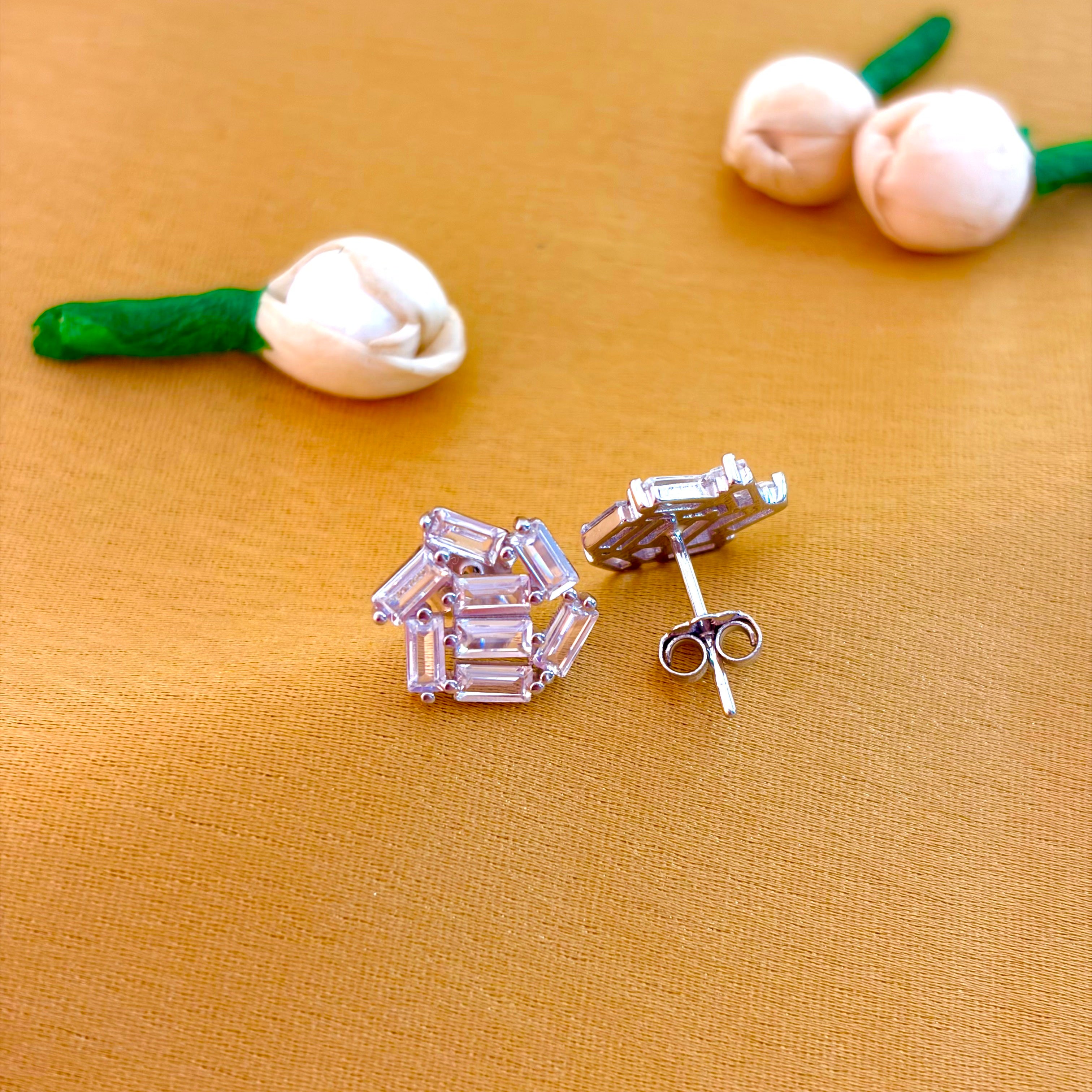 92.5 Sterling Silver Geometric Baguette Stud Earrings
