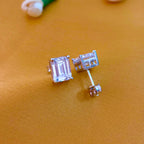 92.5 Sterling Silver Emerald Cut Solitaire Stud Earrings