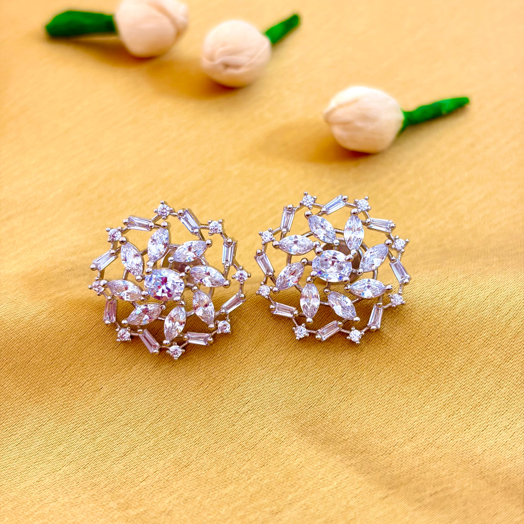 92.5 Sterling Silver Radiant Bloom CZ Stud Earrings