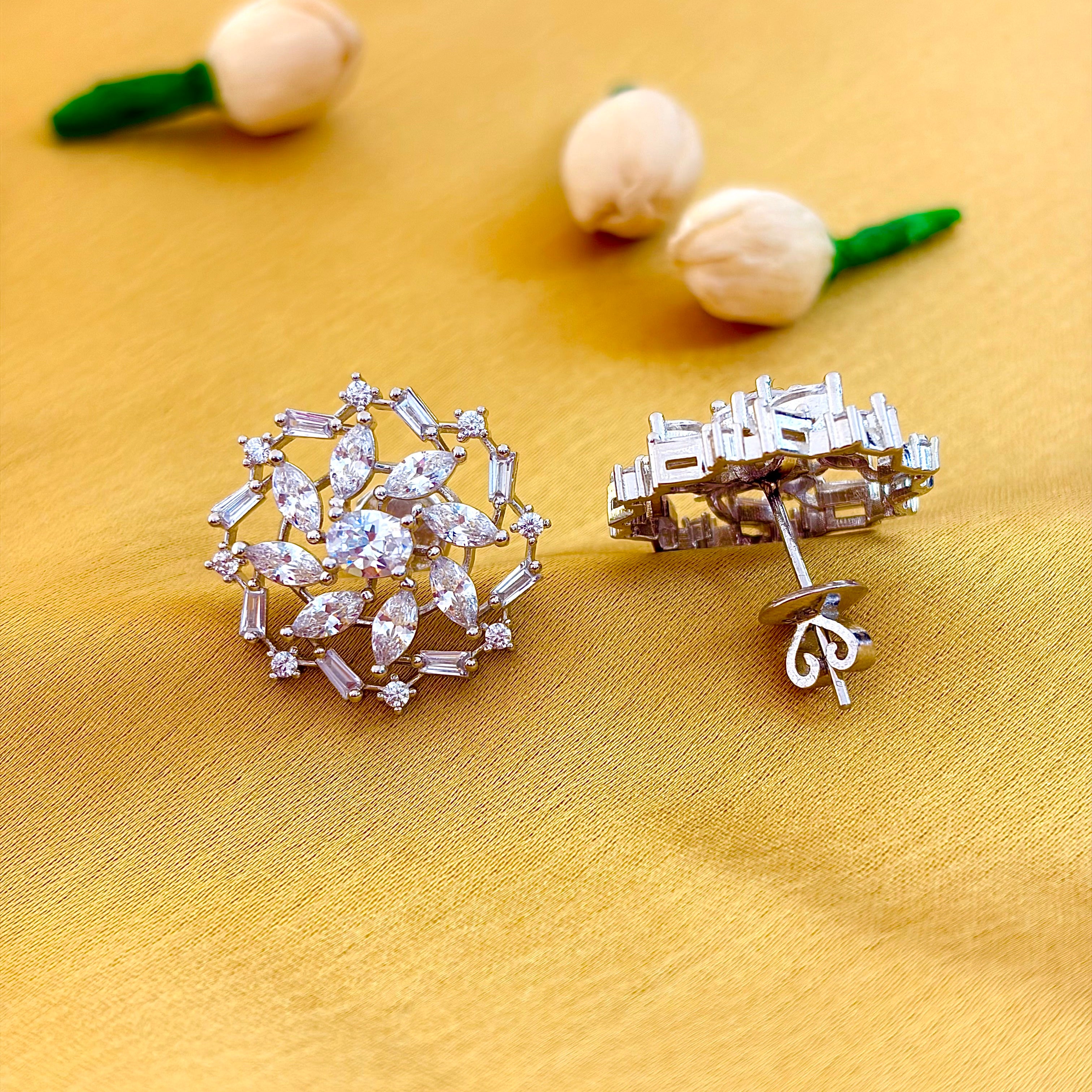 92.5 Sterling Silver Radiant Bloom CZ Stud Earrings
