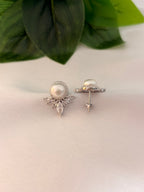 Classic Pearl Halo Stud Earrings with Crystal Fan Detail