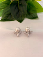 Classic Pearl Halo Stud Earrings with Crystal Fan Detail