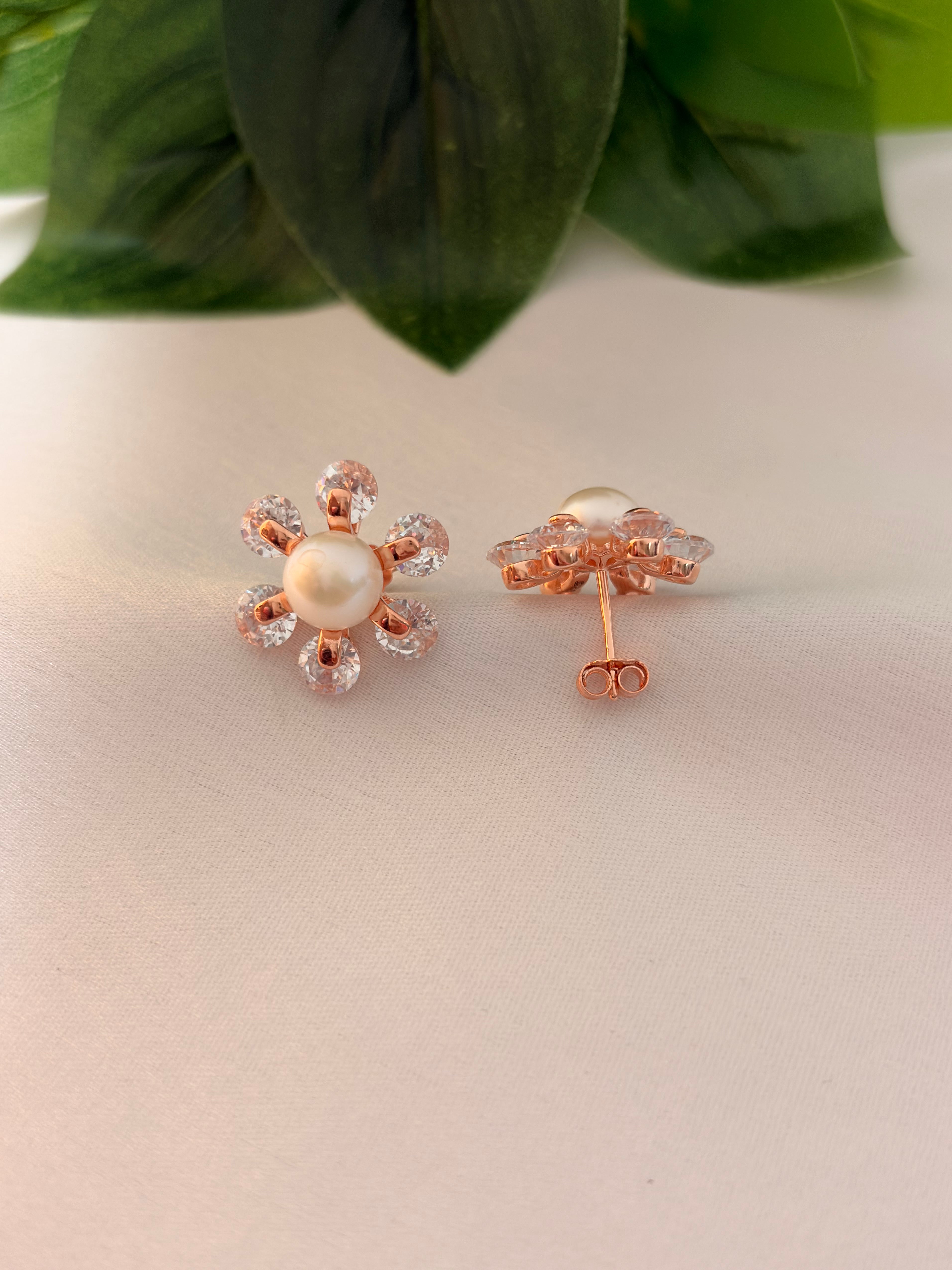 Rose Gold Pearl Bloom Stud Earrings