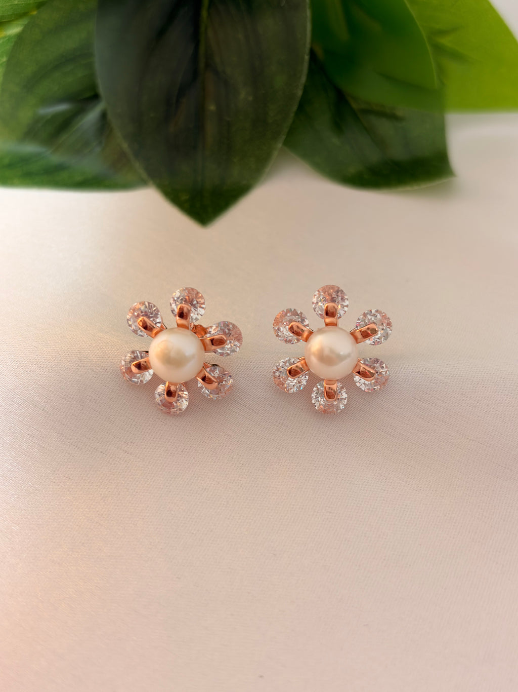 Rose Gold Pearl Bloom Stud Earrings