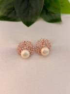 Rose Gold Pearl Cluster Floral Stud Earrings