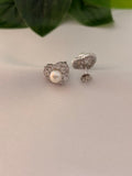 Silver Pearl Heart Cluster Stud Earrings