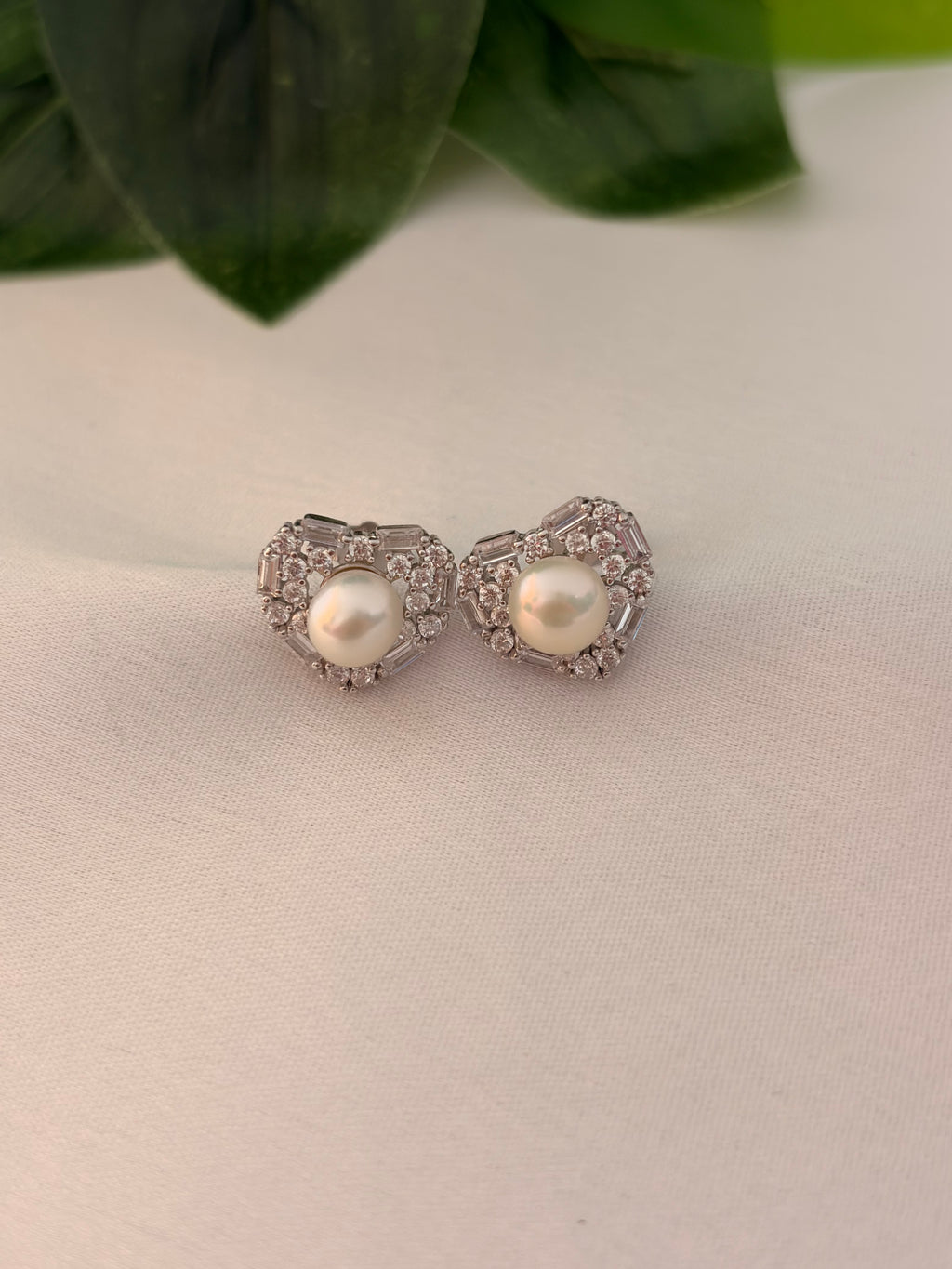 Silver Pearl Cluster Halo Stud Earrings