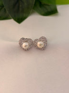 Silver Pearl Cluster Halo Stud Earrings