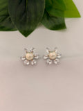 Silver Pearl Daisy Floral Stud Earrings