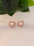 Rose Gold Pearl Heart Stud Earrings