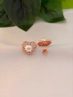 Rose Gold Pearl Heart Stud Earrings