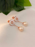 Rose Gold Minimal Circle Pearl Drop Earrings