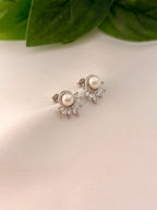 Silver Pearl Floral Burst Stud Earrings