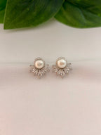 Silver Pearl Floral Burst Stud Earrings