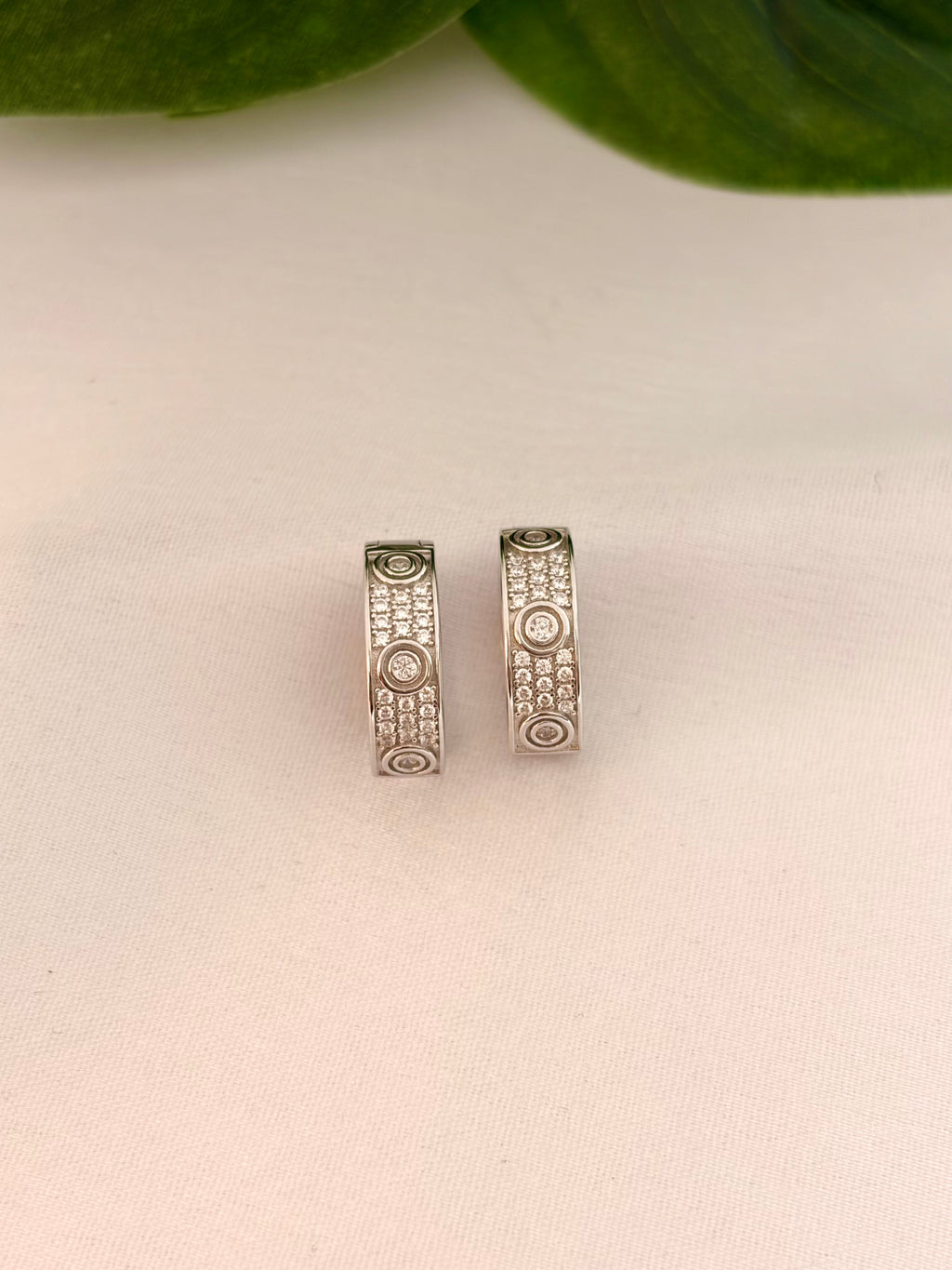 Elegant Silver Hoop Earrings with Sparkling Stone Detailing