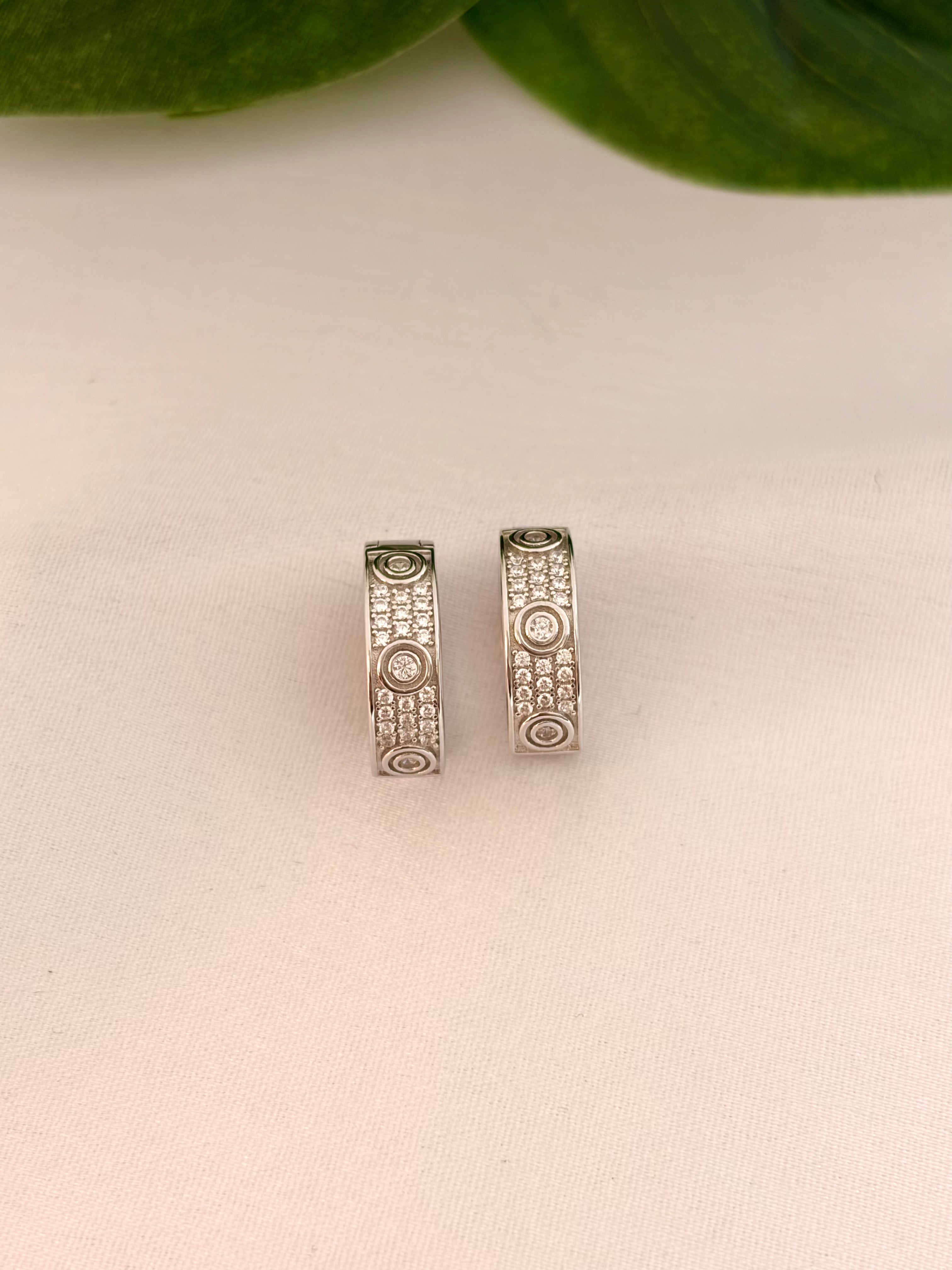 Elegant Silver Hoop Earrings with Sparkling Stone Detailing
