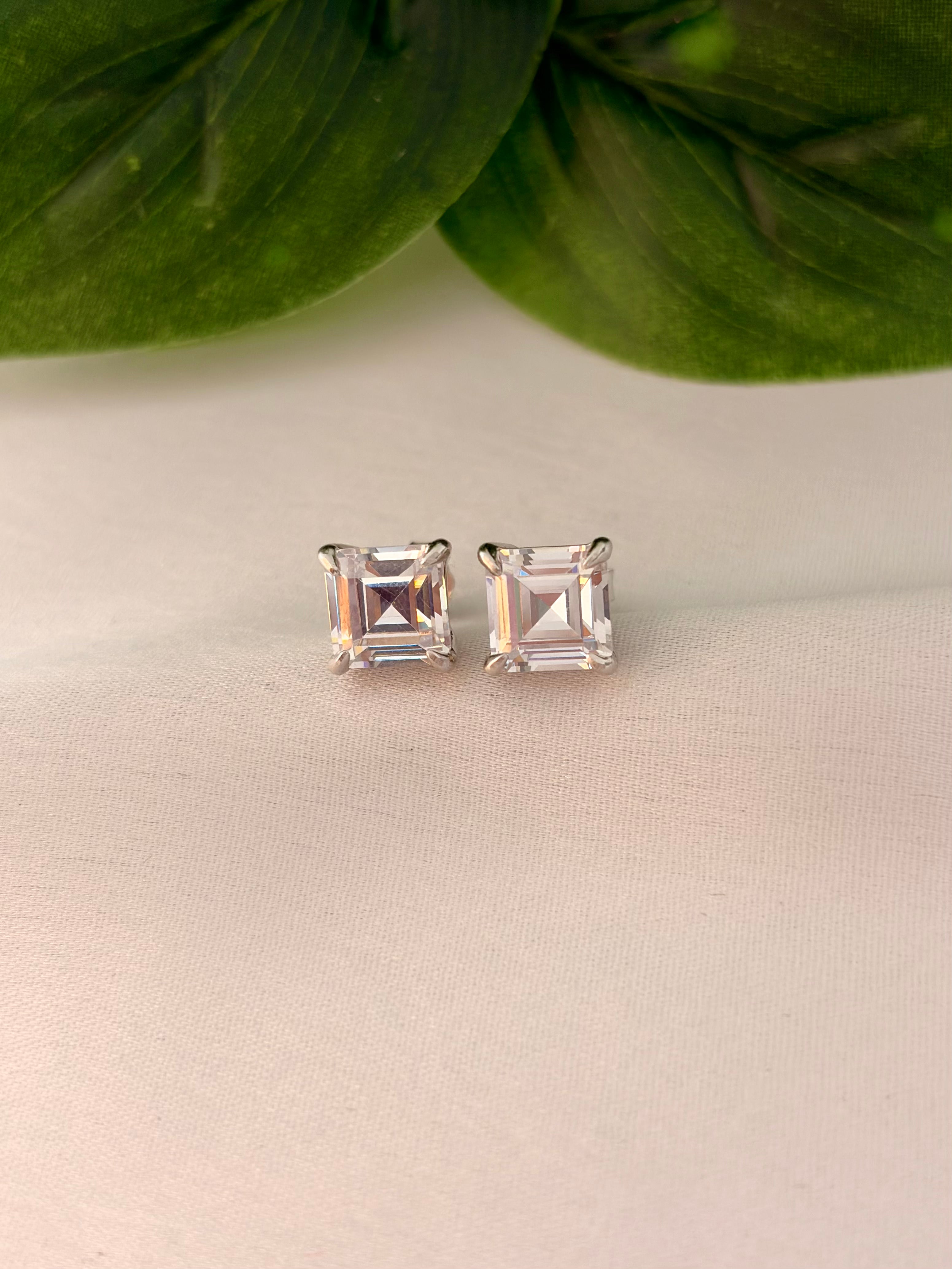 Classic Princess Cut Crystal Stud Earrings