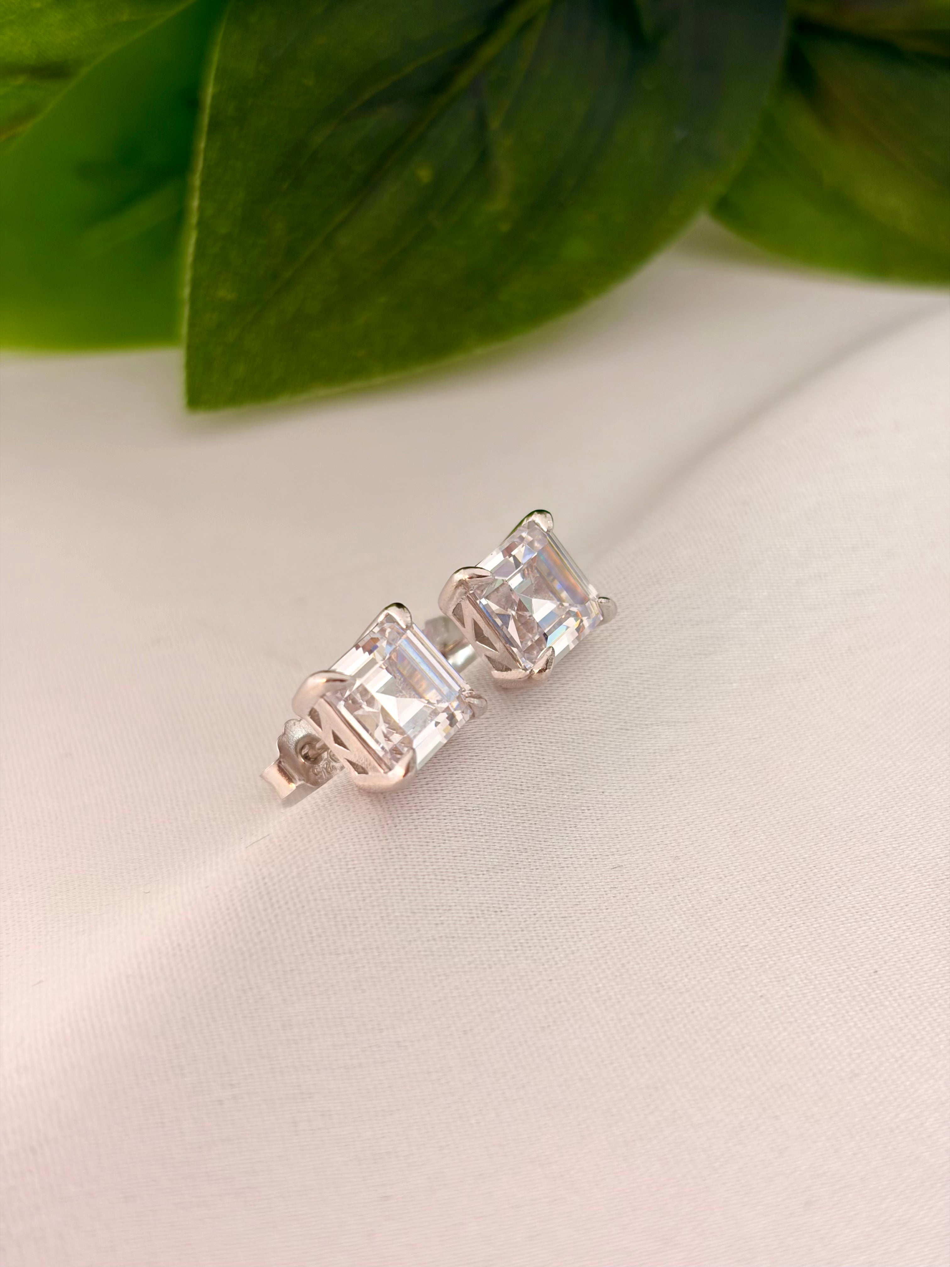 Classic Princess Cut Crystal Stud Earrings