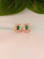 Rose Gold Emerald Floral Halo Stud Earrings