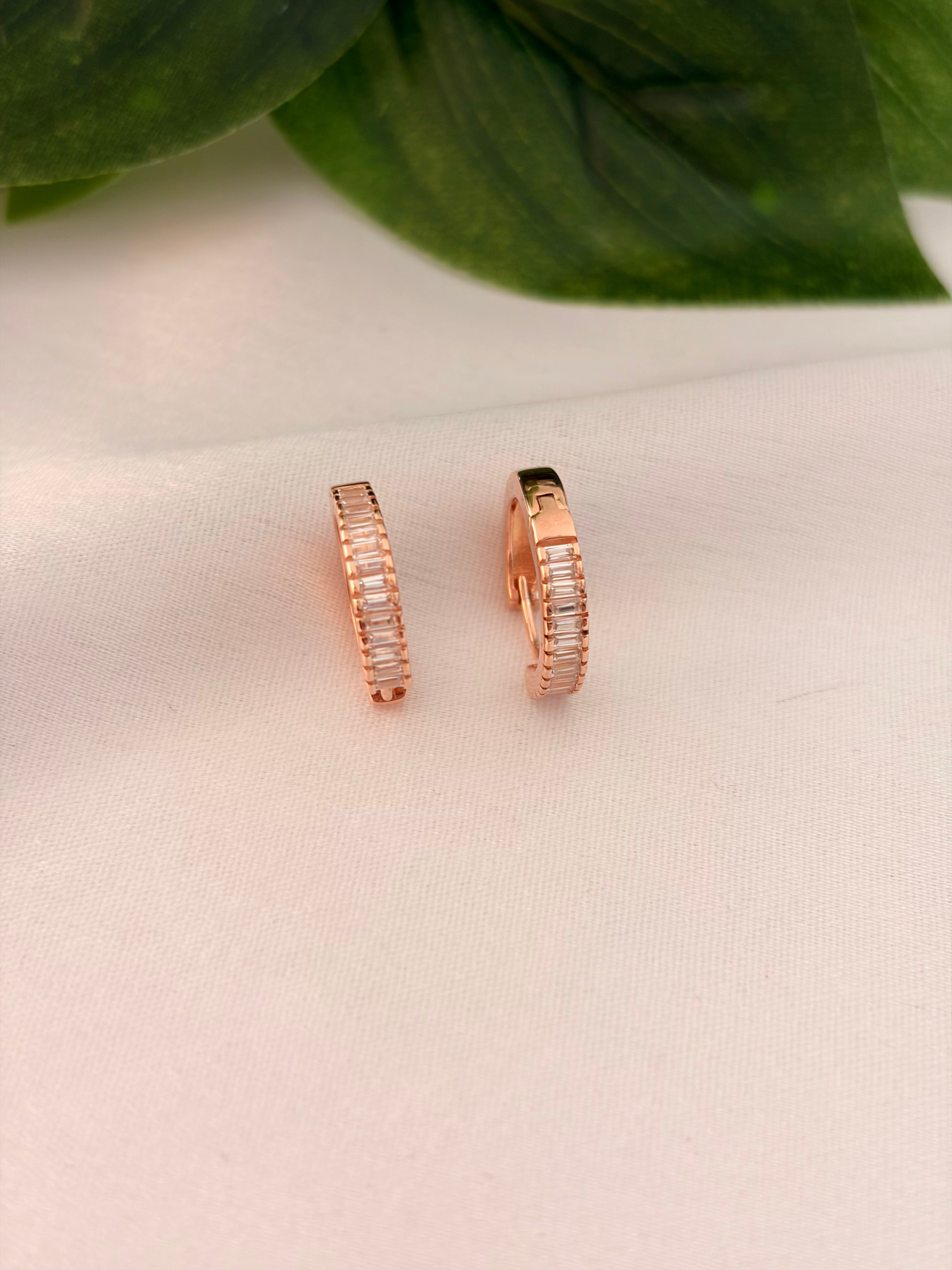 Elegant Rose Gold Baguette Hoop Earrings
