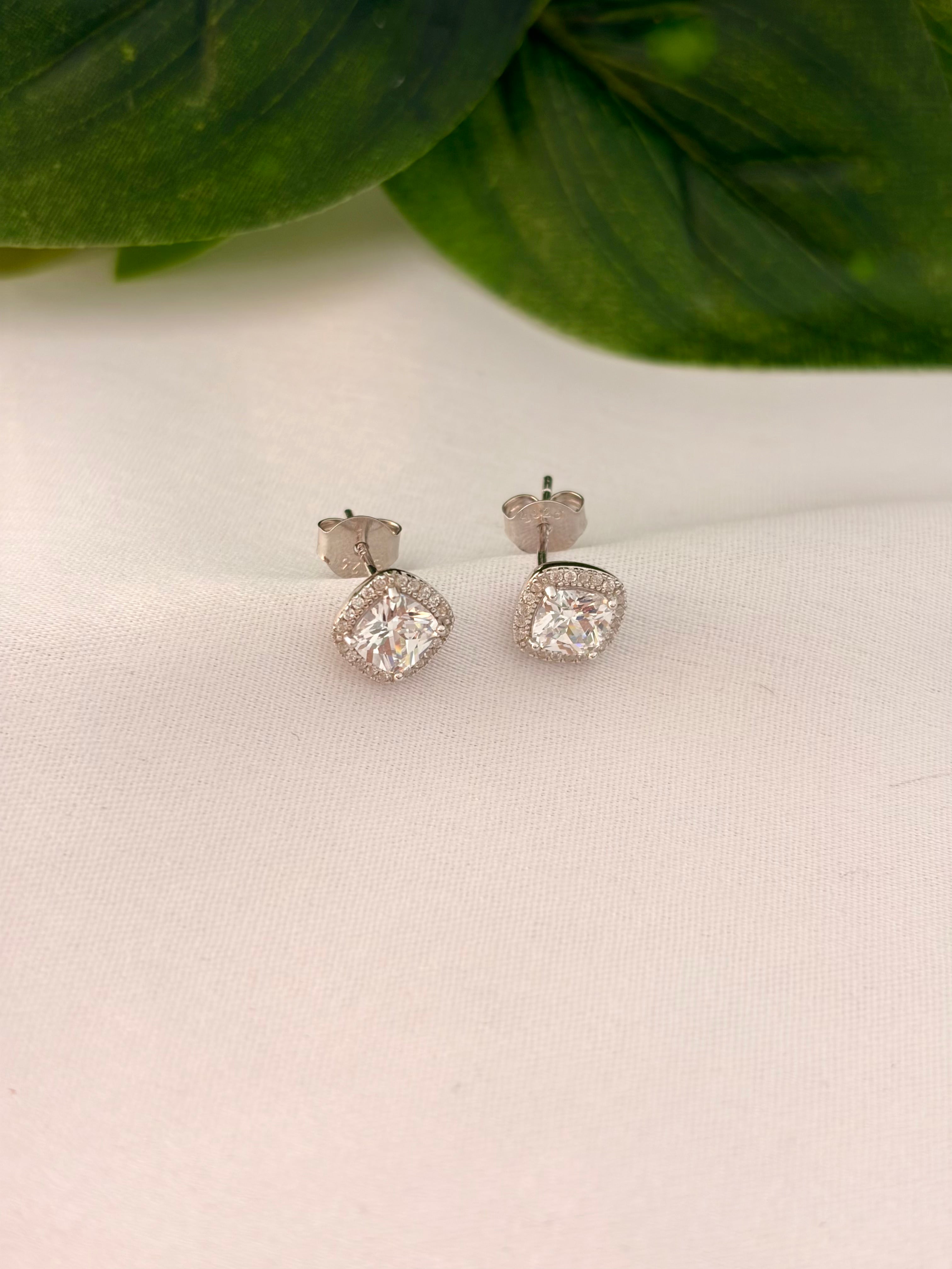 Classic Cushion-Cut Halo Stud Earrings