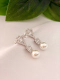 Geometric Pearl Drop Diamond Earrings