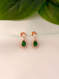 Emerald Teardrop Halo Drop Earrings in Rose Gold