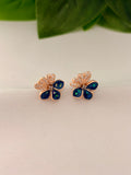 Elegant Blue Petal Floral Stud Earrings in Rose Gold Finish
