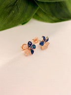 Elegant Blue Petal Floral Stud Earrings in Rose Gold Finish