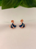 Elegant Blue Enamel Fan-Shaped Drop Earrings in Rose Gold Finish