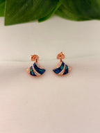 Elegant Blue Enamel Fan-Shaped Drop Earrings in Rose Gold Finish