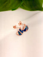 Elegant Blue Enamel Fan-Shaped Drop Earrings in Rose Gold Finish