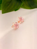 Delicate Pink Blossom Crystal Stud Earrings in Rose Gold Tone