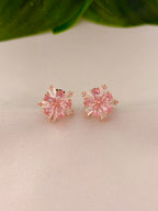 Delicate Pink Blossom Crystal Stud Earrings in Rose Gold Tone