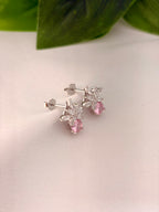 Delicate Pink Drop Floral Stud Earrings in Silver Tone