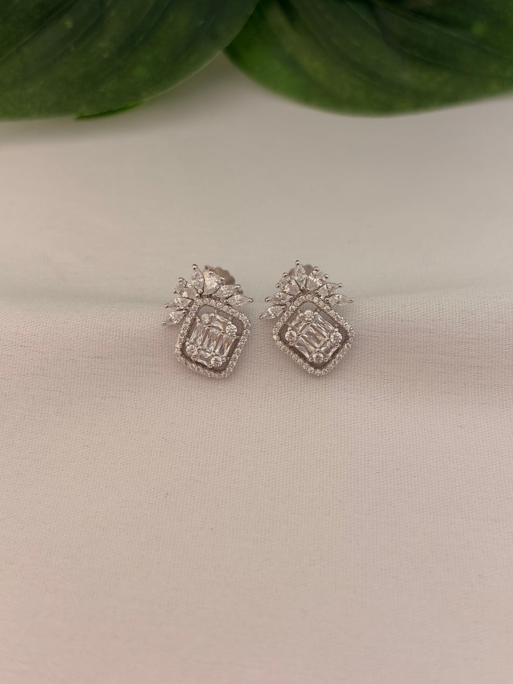 Elegant Crystal Floral & Geometric Drop Earrings in Silver Tone