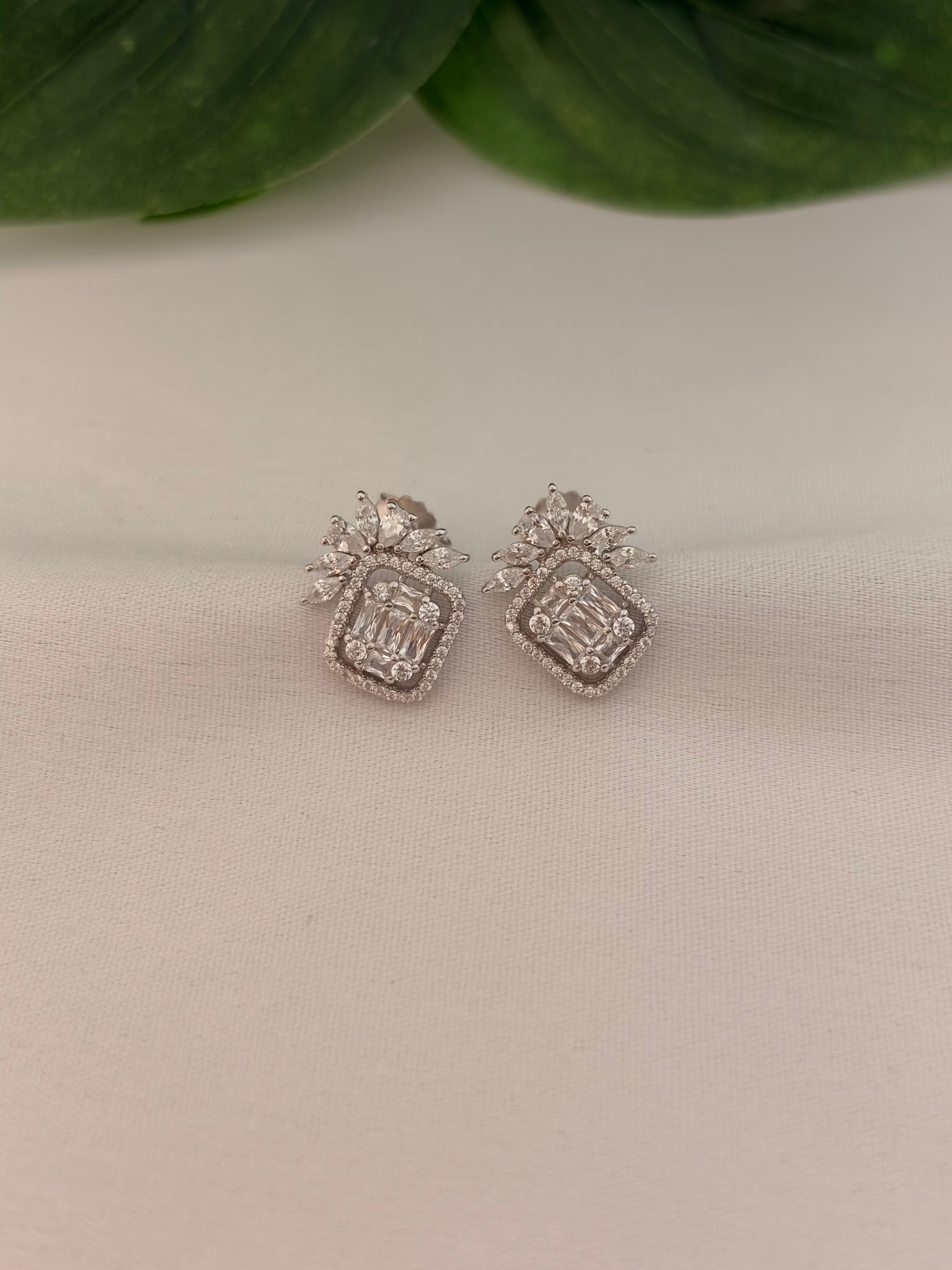 Elegant Crystal Floral & Geometric Drop Earrings in Silver Tone