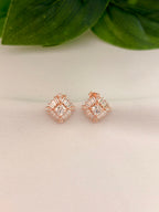 Elegant Geometric Crystal Stud Earrings in Rose Gold Tone